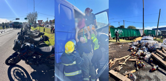 Impactante choque múltiple en el cruce de rutas 188 y 32: tres camiones involucrados