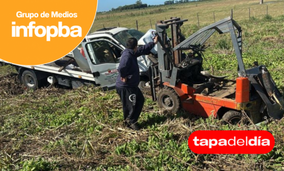 Grave vuelco en la Ruta 8 por un hundimiento del asfalto: un autoelevador salió despedido de un camión y crece la preocupación vial