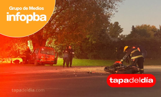 Fuerte choque en Ruta 32: una moto de alta cilindrada y un utilitario dejaron dos heridos